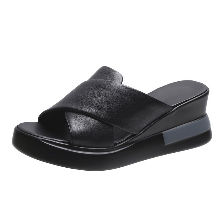 Wedge-Heel Shock-Absorbing Leather Sandals/Slipper