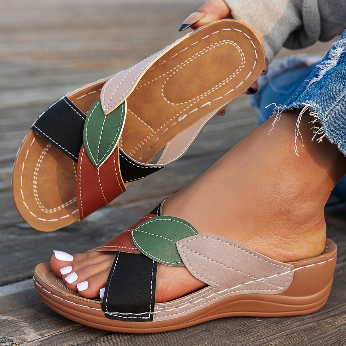 🔥Last Day 60% OFF - Large Size Orthopedist Colorblock Slippers