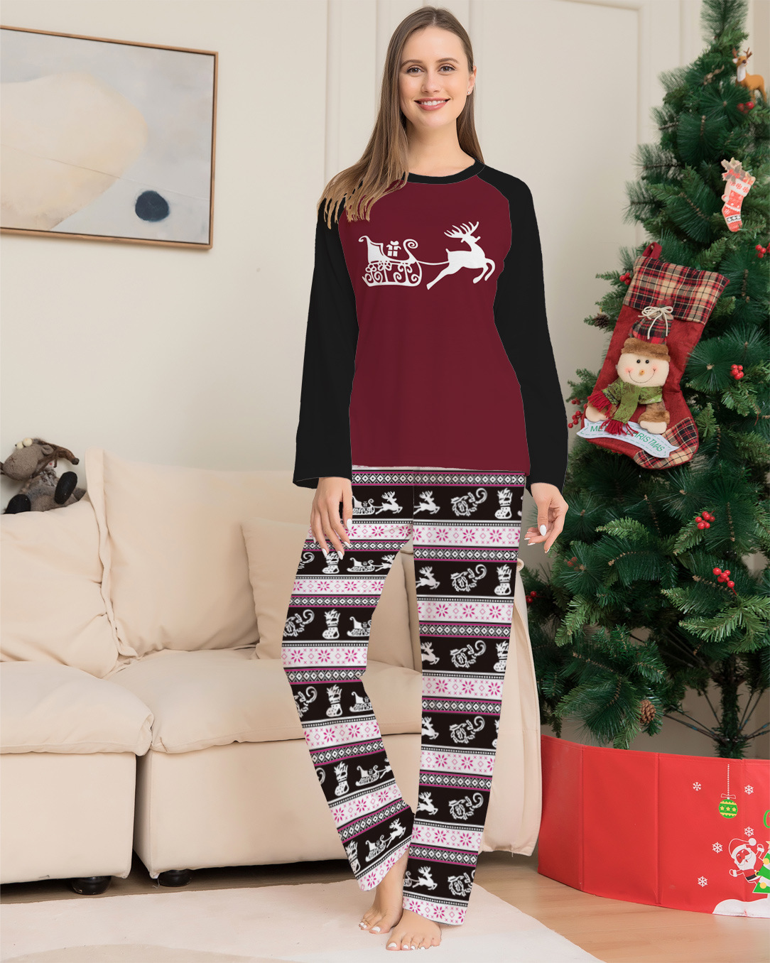 Deer Strip Print Christmas Parent-child Outfit Home Clothes