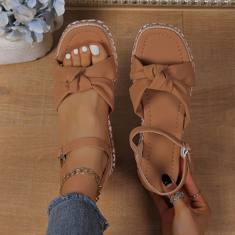 Platform Bow Hemp Rope Thick-soled Wedge Sandals