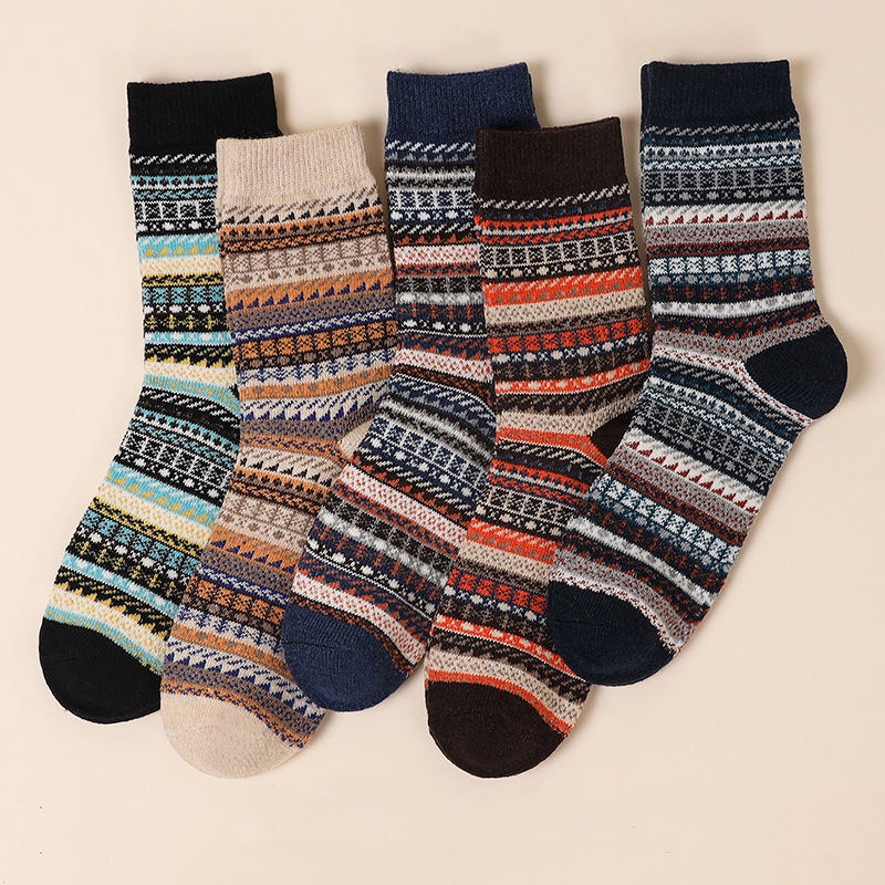 5 Pairs of Men's Double-path Small Grid Cotton Socks
