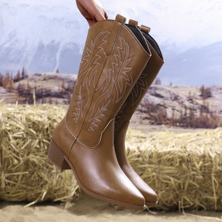 Women's Retro Classic Western Cowboy Slip-on Boots