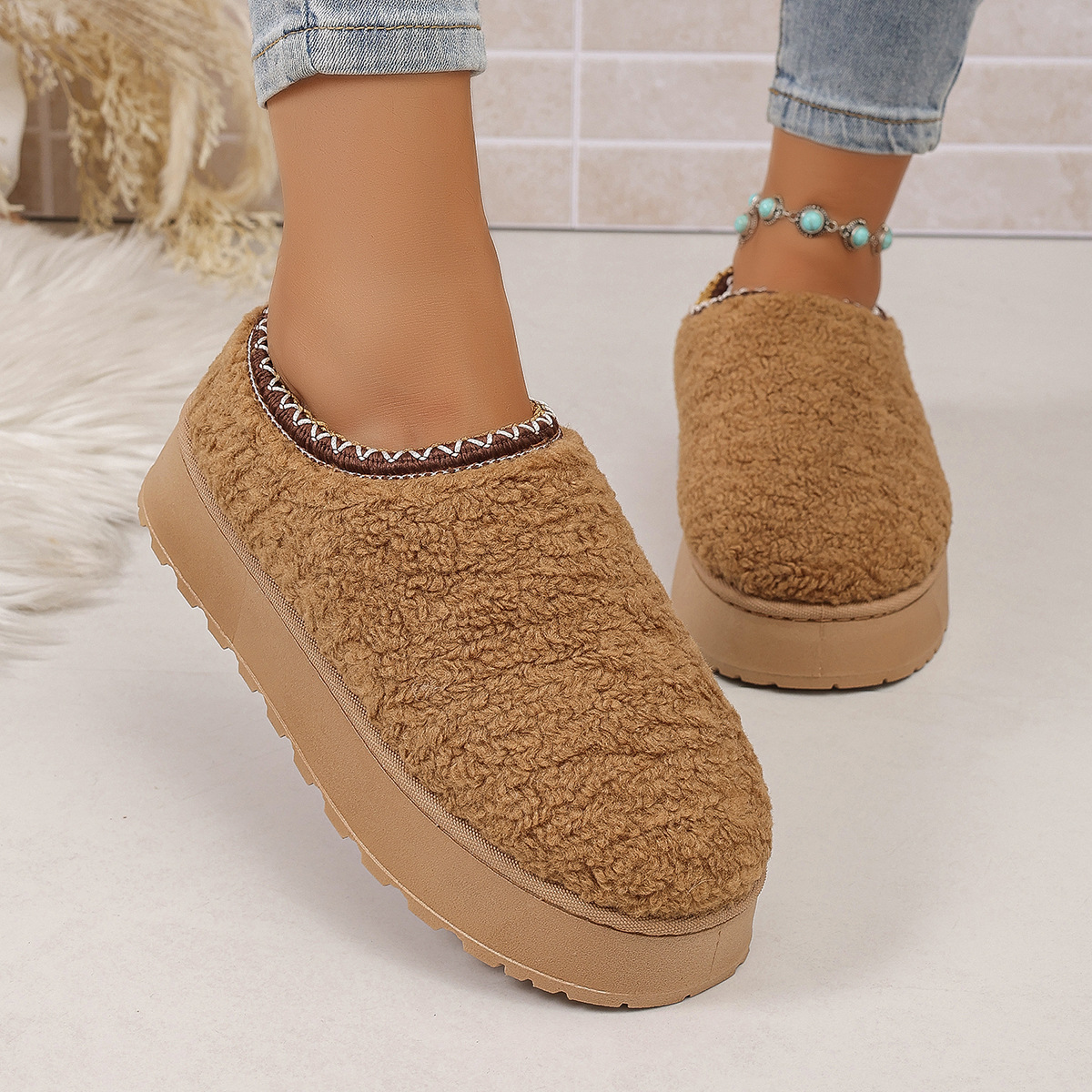 Women's Fleece-Lined Thick-Soled Height-Increasing Furry Cotton Shoes