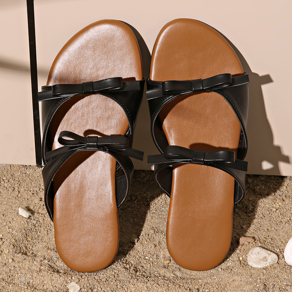Bowknot Round Toe Beach Casual Flat Slippers
