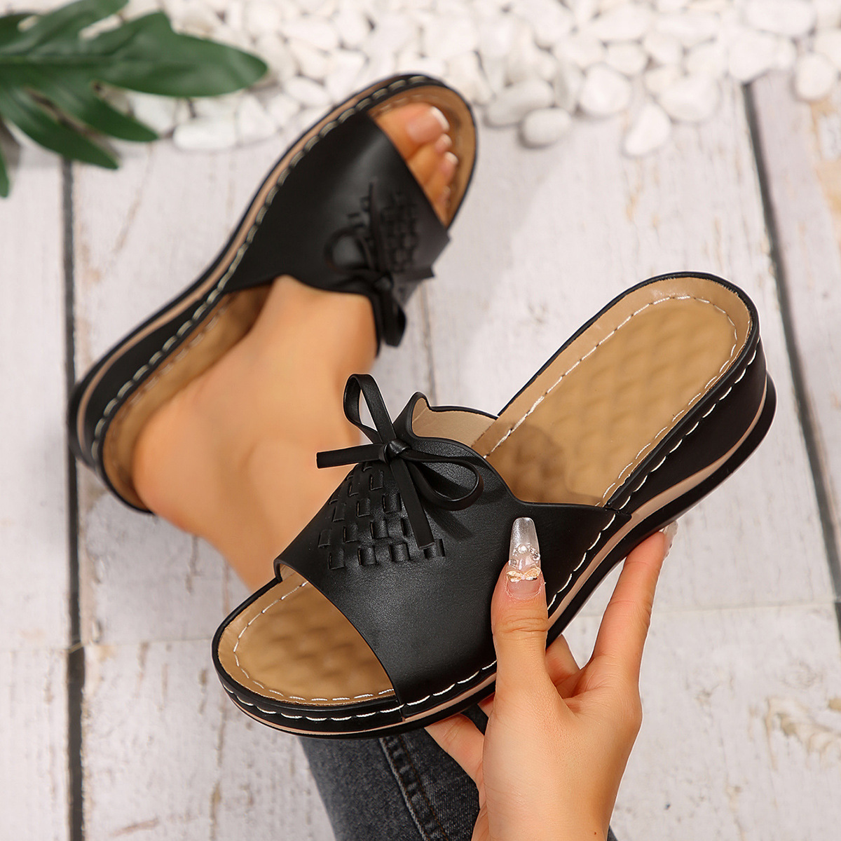Lace-up Woven Wedge Platform Sandals