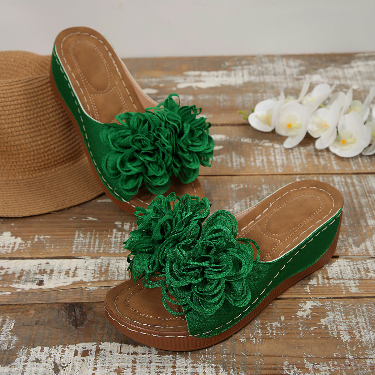 Casual Floral Wedge Open Toe Slippers