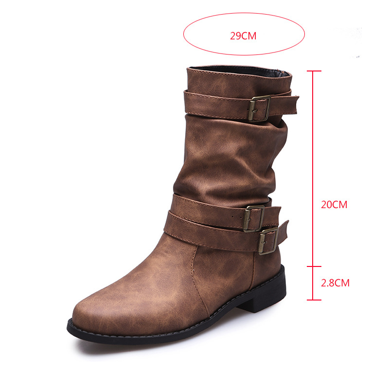 Retro Round-toe Flat Mid-calf Boots