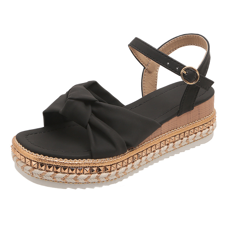 Platform Bow Hemp Rope Thick-soled Wedge Sandals