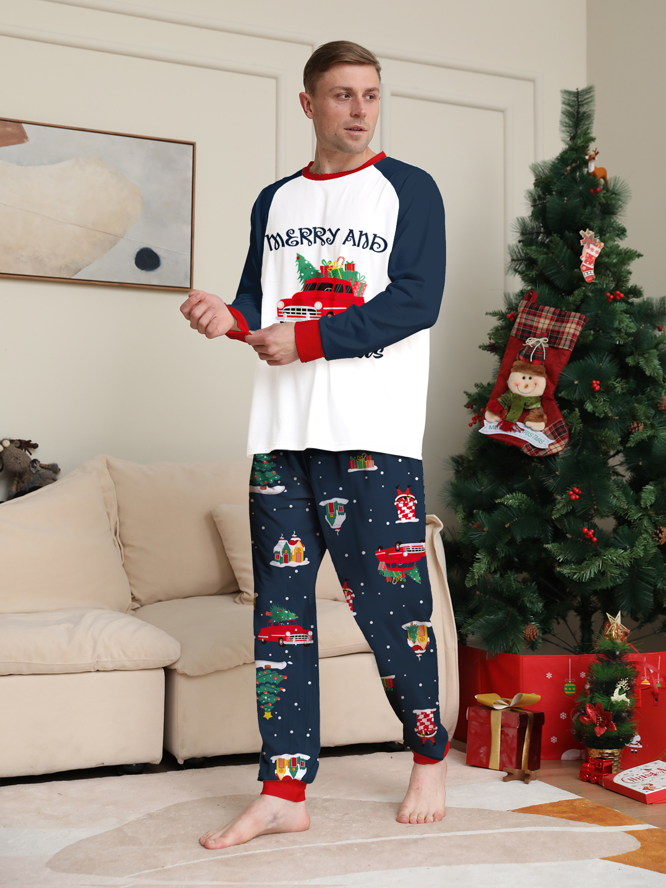 Christmas Car Print Parent-child Home Clothes