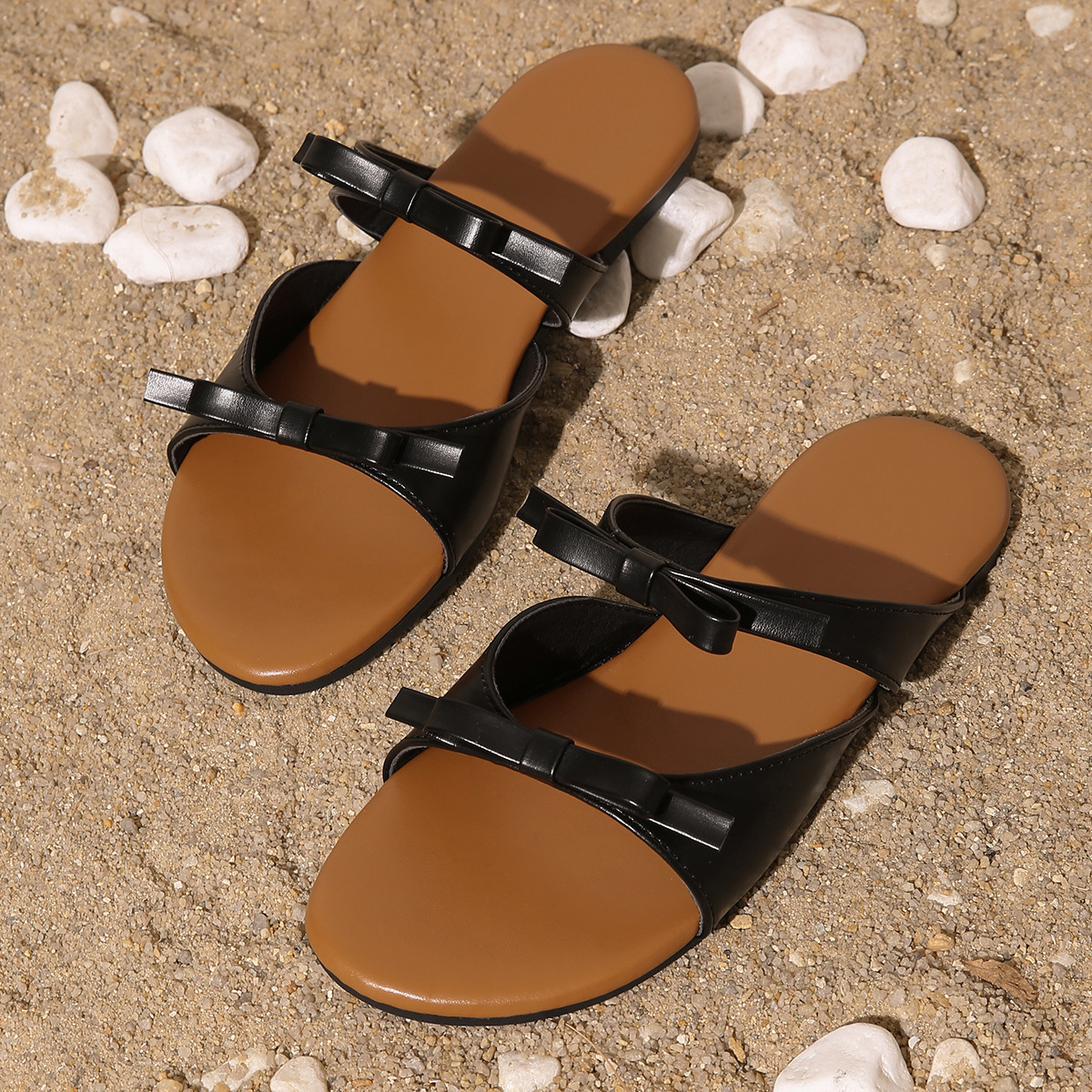 Bowknot Round Toe Beach Casual Flat Slippers