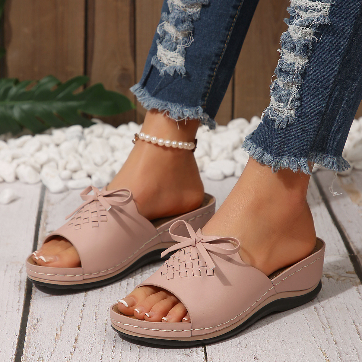 Lace-up Woven Wedge Platform Sandals