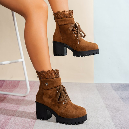 High-heeled boots with lace and buckle details ( BUY 2 FREE SHIPPING )
