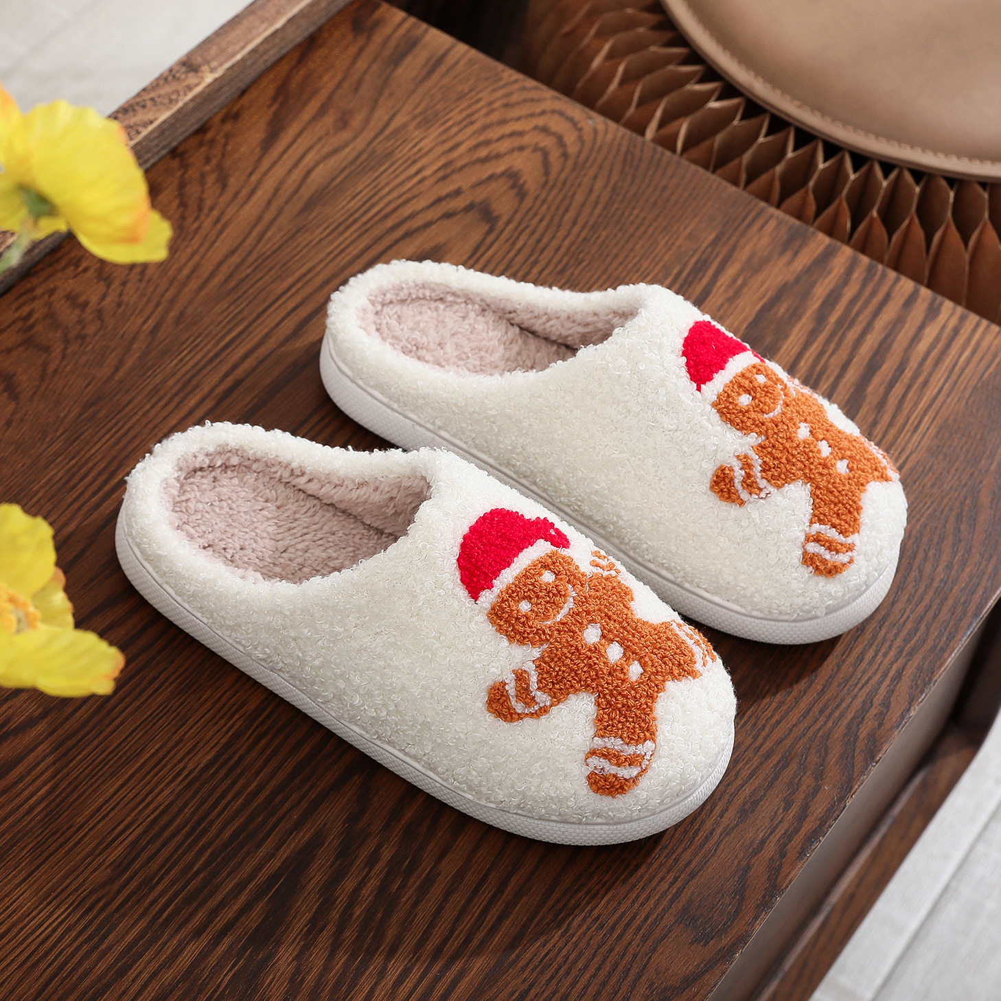 Gingerbread Man Couple Cotton Slippers