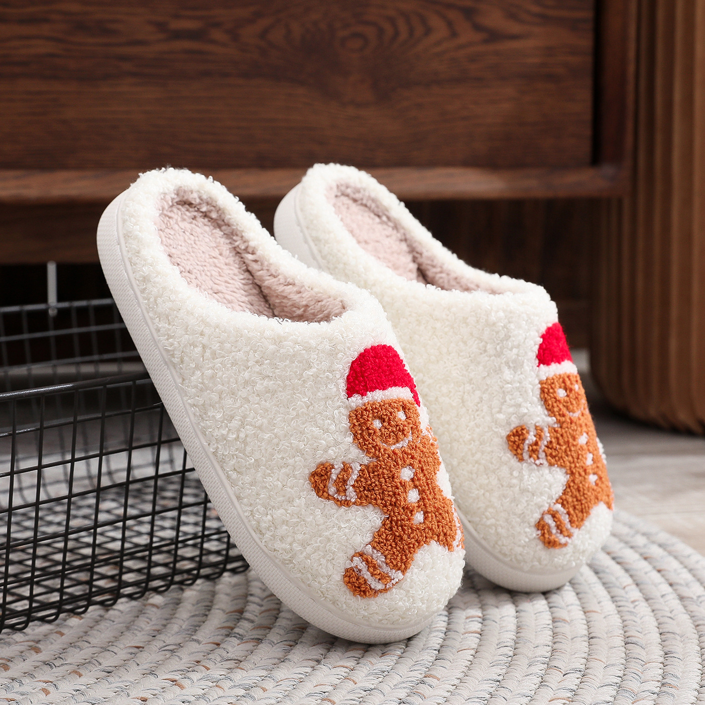 Gingerbread Man Couple Cotton Slippers