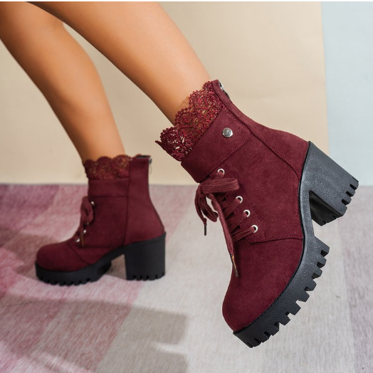 High-heeled boots with lace and buckle details ( BUY 2 FREE SHIPPING )