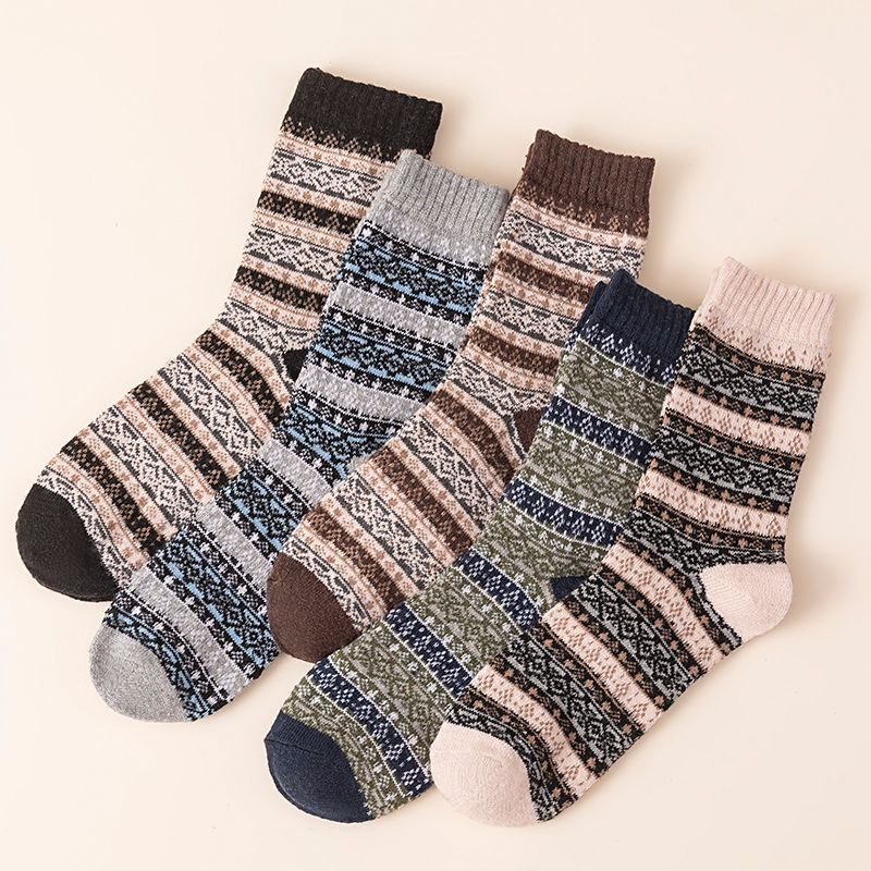 5 Pairs of Men's Fine Diamond Pattern Cotton Socks