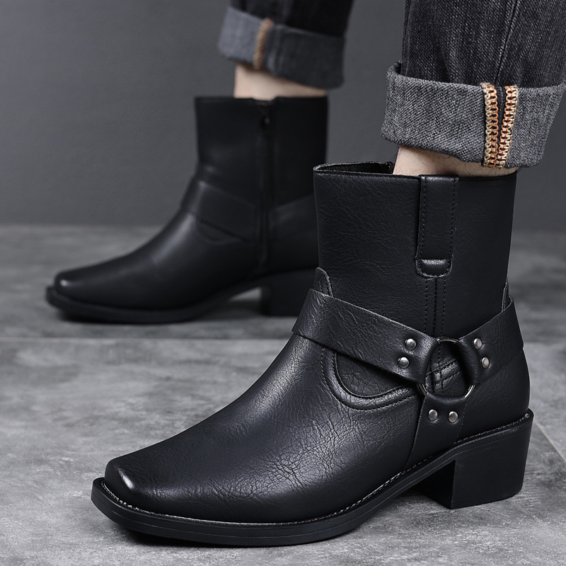 Men's High-top Vintage Leather  Boots with Metal Buckles