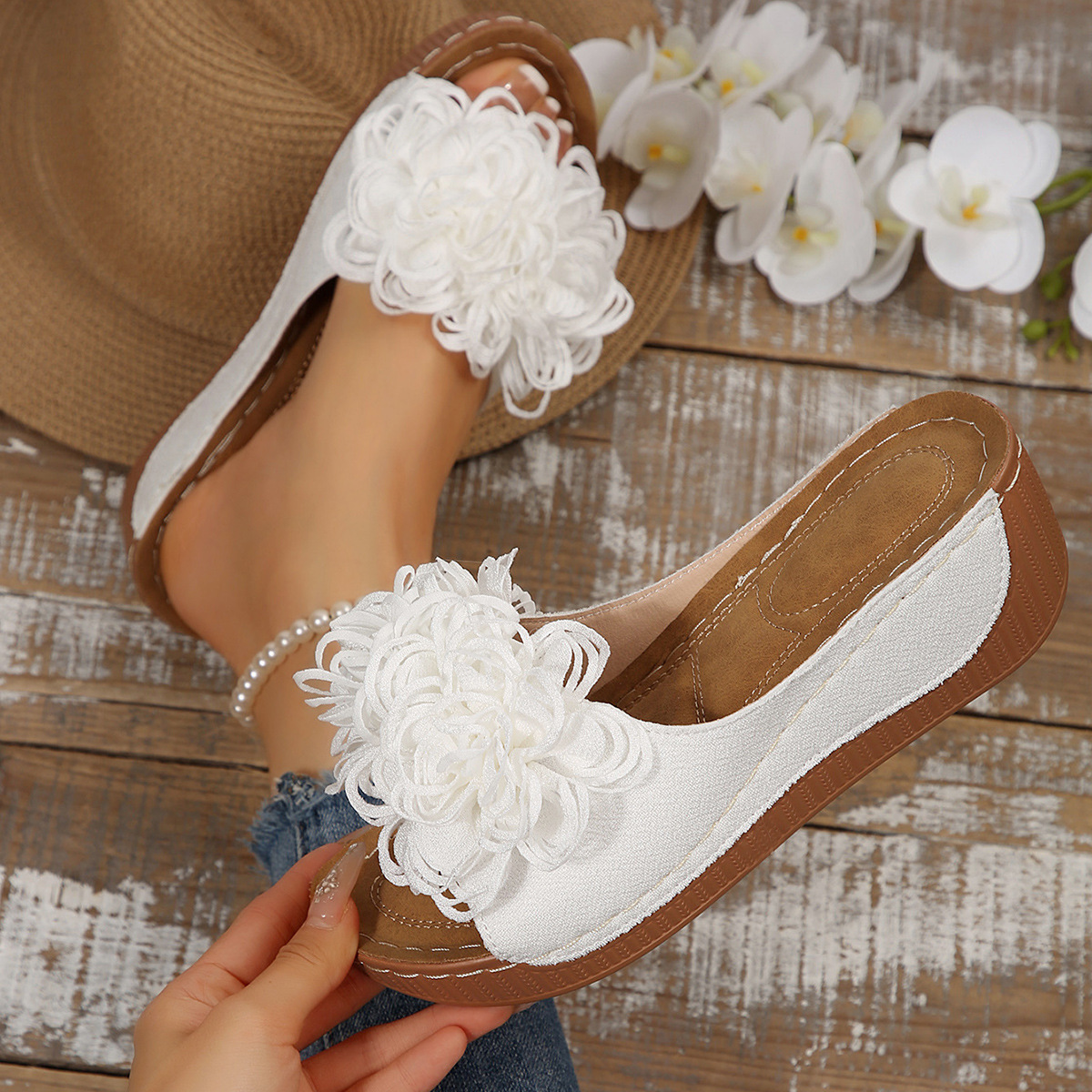 Casual Floral Wedge Open Toe Slippers