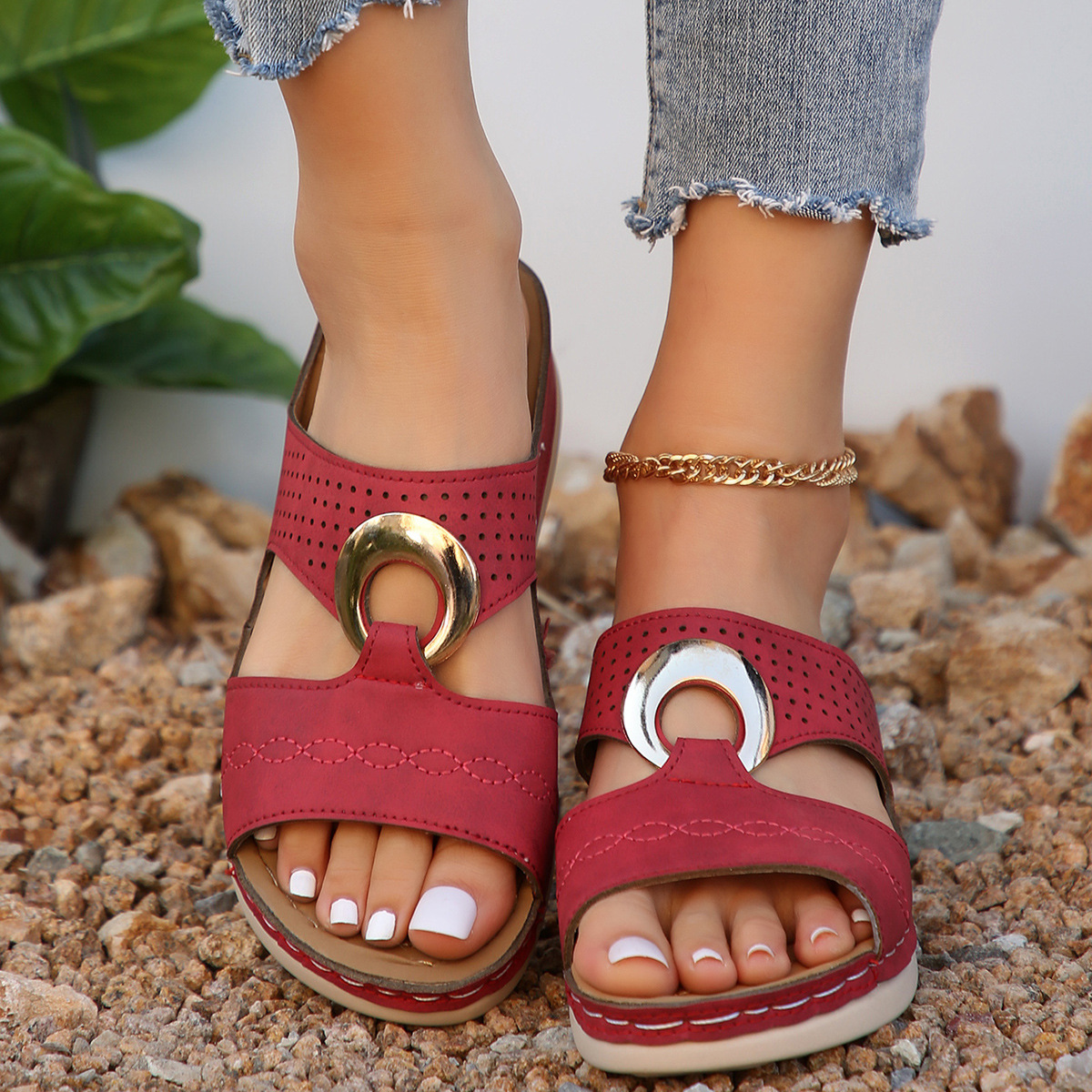 🔥Last Day 60% OFF - Orthopedic Metal Ring Wedge Sandals ( Buy 2 Free Shipping )