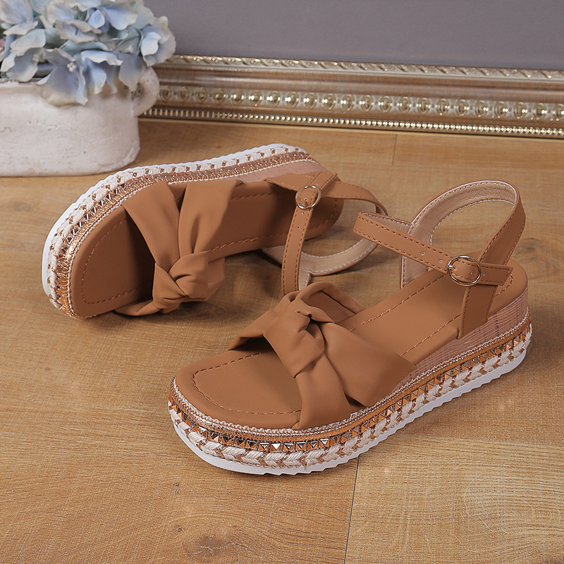 Platform Bow Hemp Rope Thick-soled Wedge Sandals