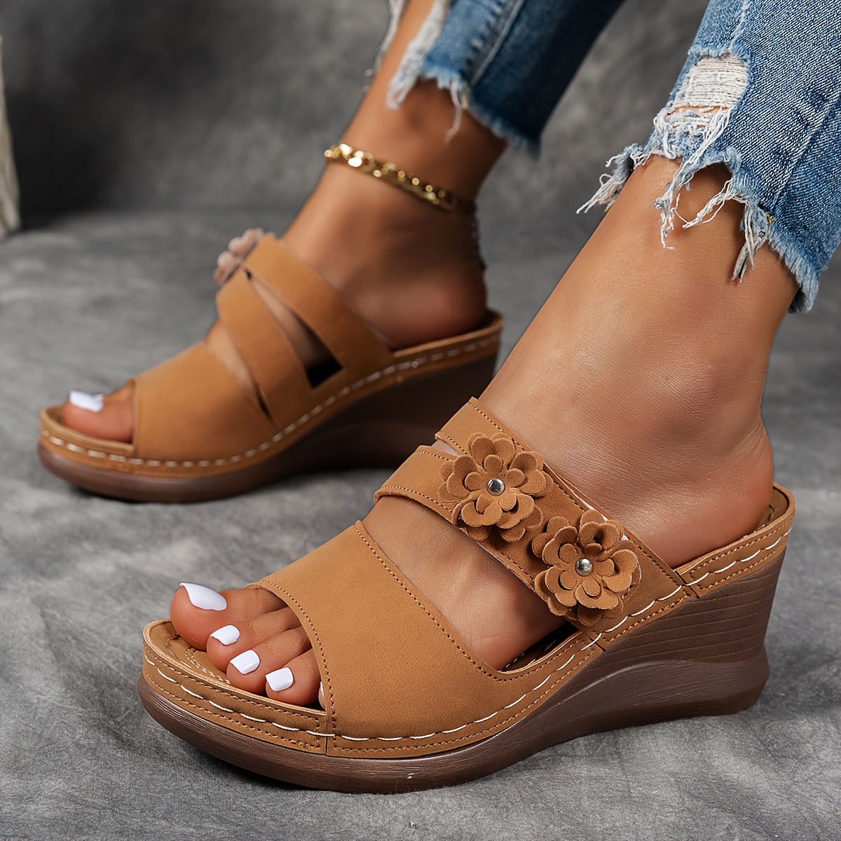 Flower Thick-soled Wedge-heeled Lightweight Slippers - BUY 2 FREE SHIPPING