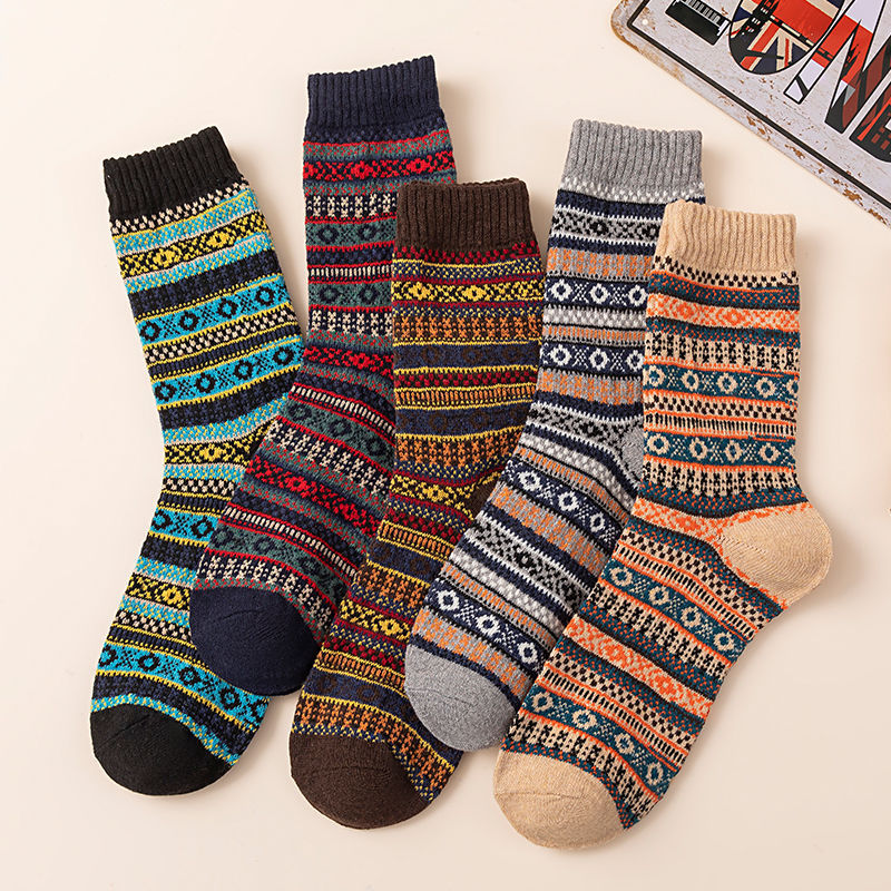 5 Pairs of Men's Diamond Pattern Cotton Socks