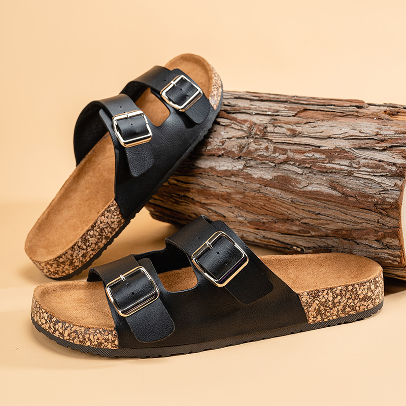 Vintage leather double buckle shoes