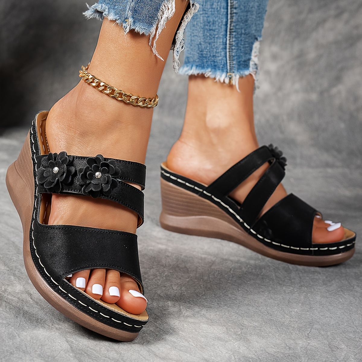Flower Thick-soled Wedge-heeled Lightweight Slippers - BUY 2 FREE SHIPPING