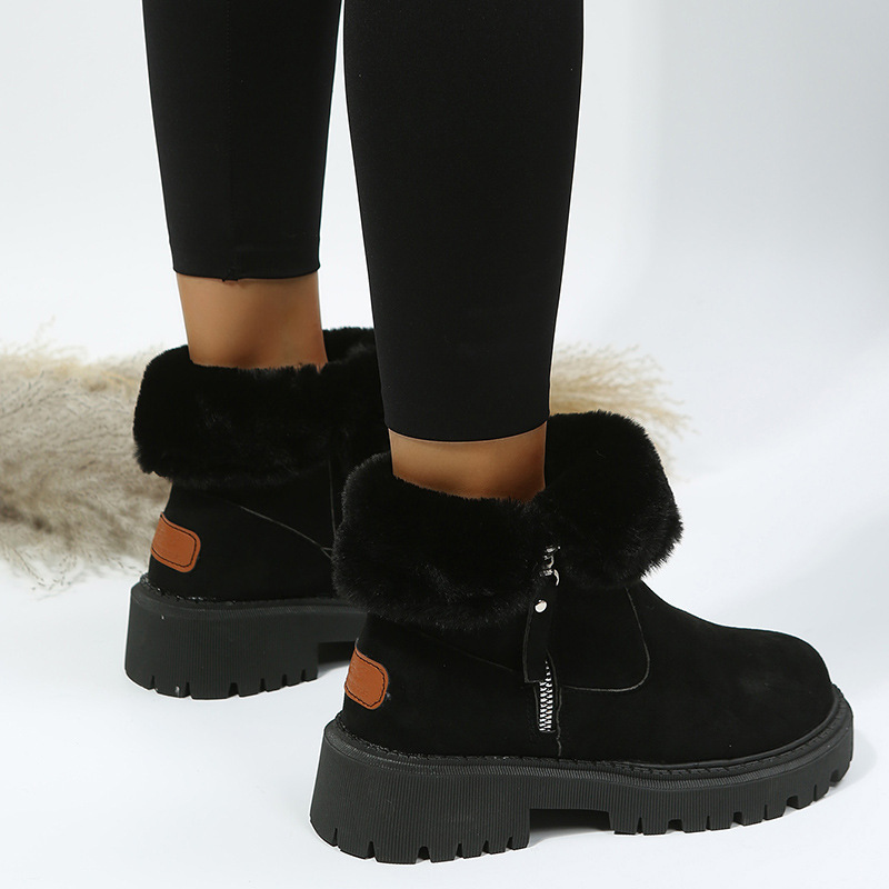 Zippered Fleece Warm Mid-calf Snow Boots