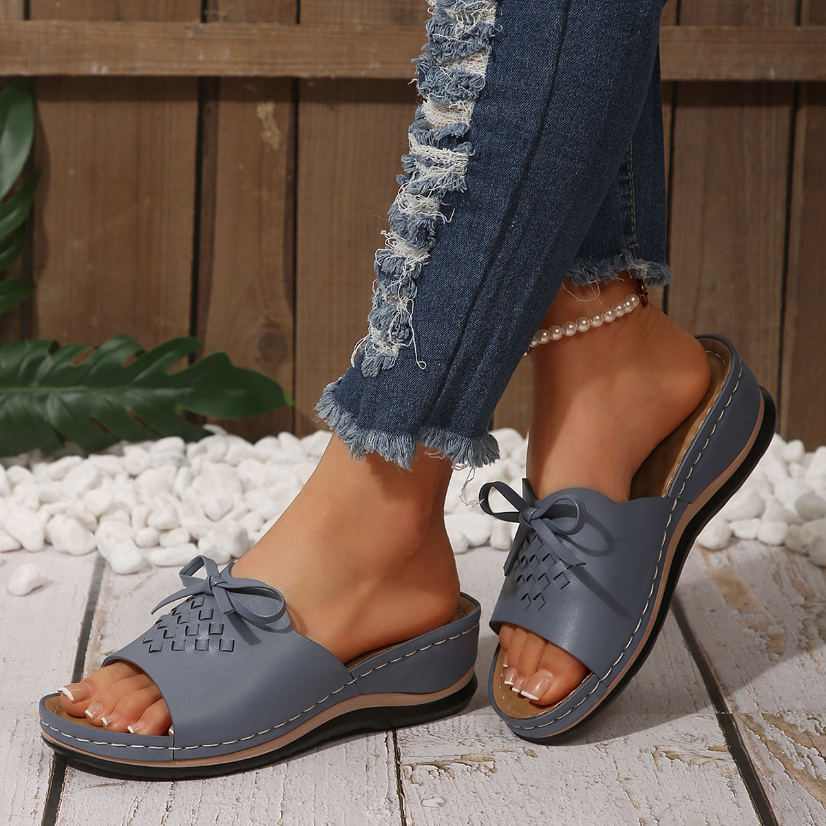 Lace-up Woven Wedge Platform Sandals