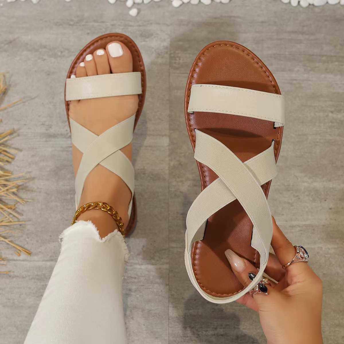 Crisscross Elastic Flat Sandals