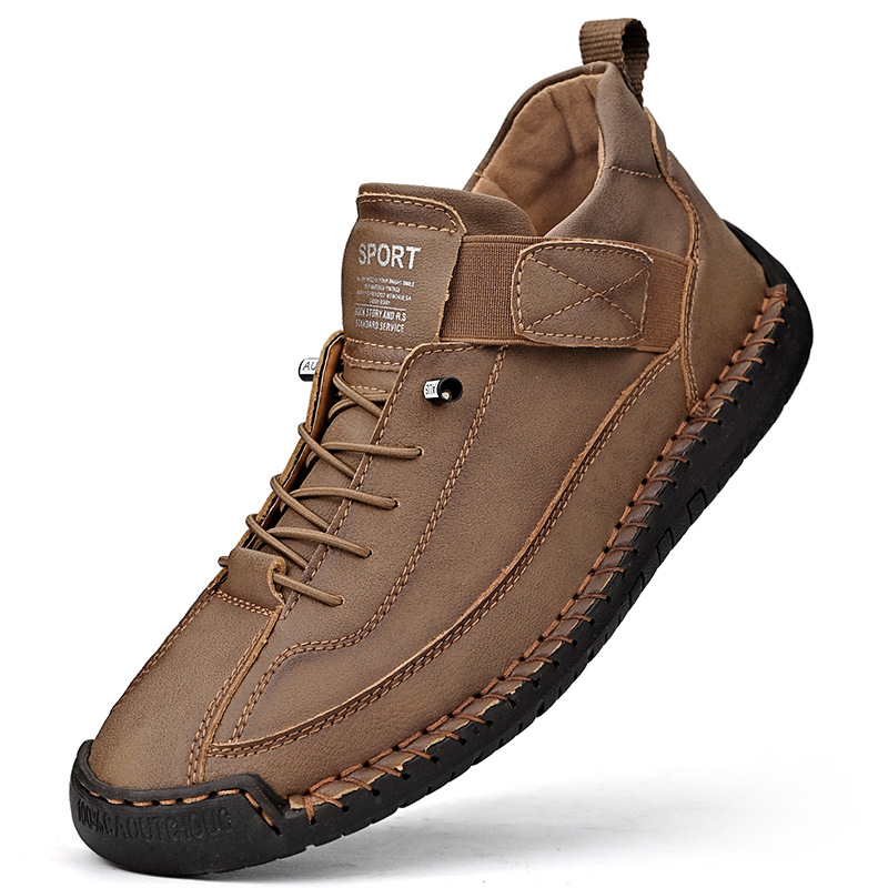 Mens PU Lace-up Sneakers - Breathable, Comfortable, Hook and Loop Fastener Ankle High Walking Shoes