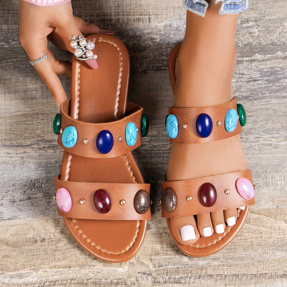 Women's Wide-Fit Large Size Retro Flat Sandals