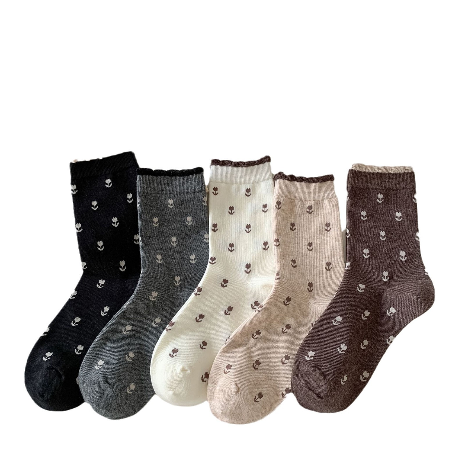 5 Pairs of Women's Stylish Floral Retro Mid-Calf Socks