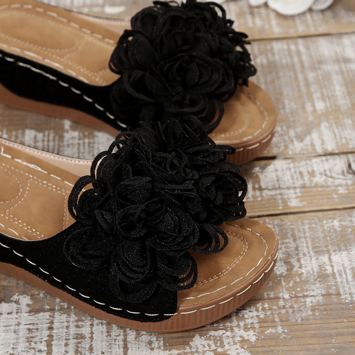 Casual Floral Wedge Open Toe Slippers