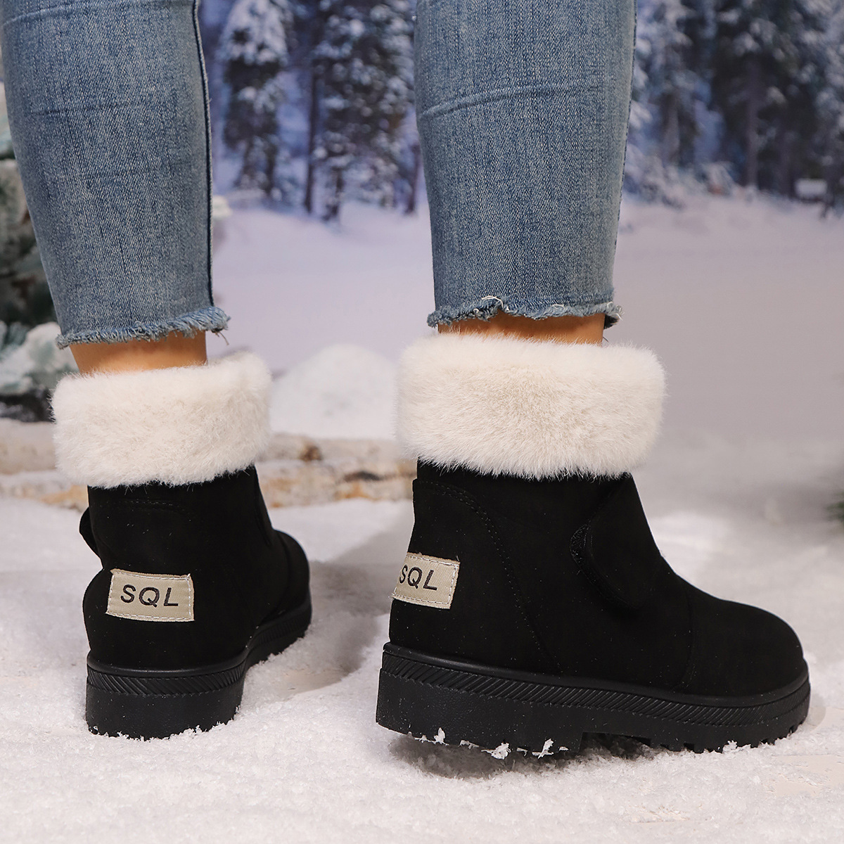 Women's Winter Slip-On Low Heel Non-Slip TPU Sole Snow Boots