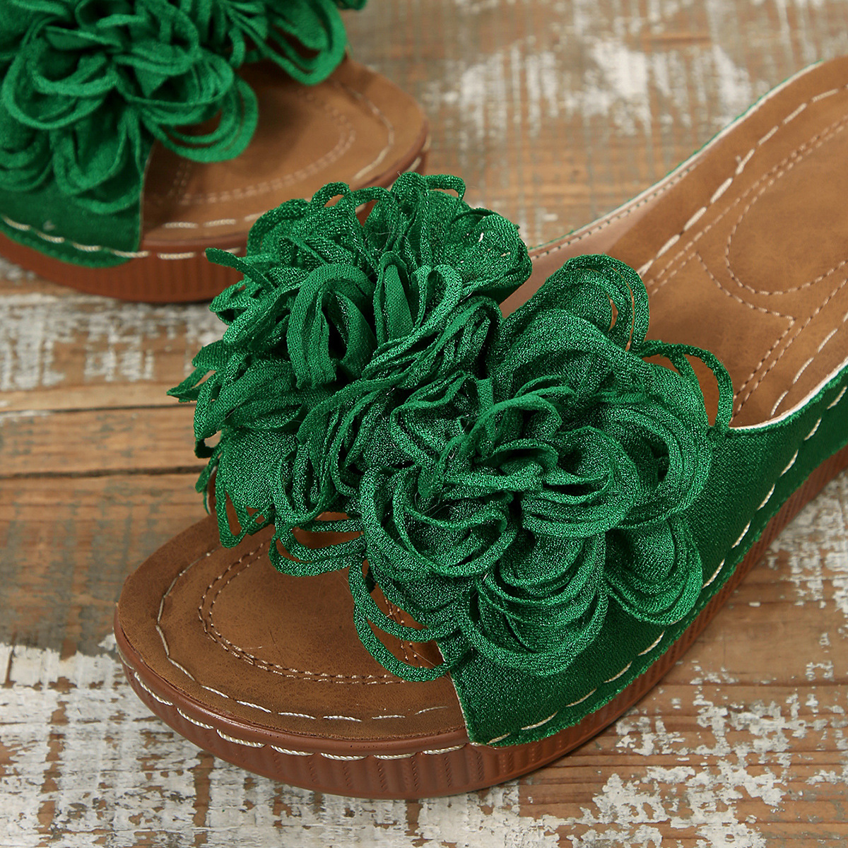 Casual Floral Wedge Open Toe Slippers