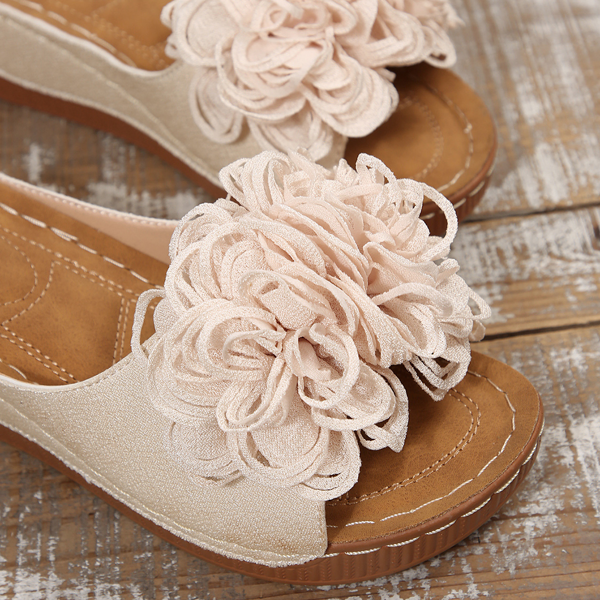 Casual Floral Wedge Open Toe Slippers