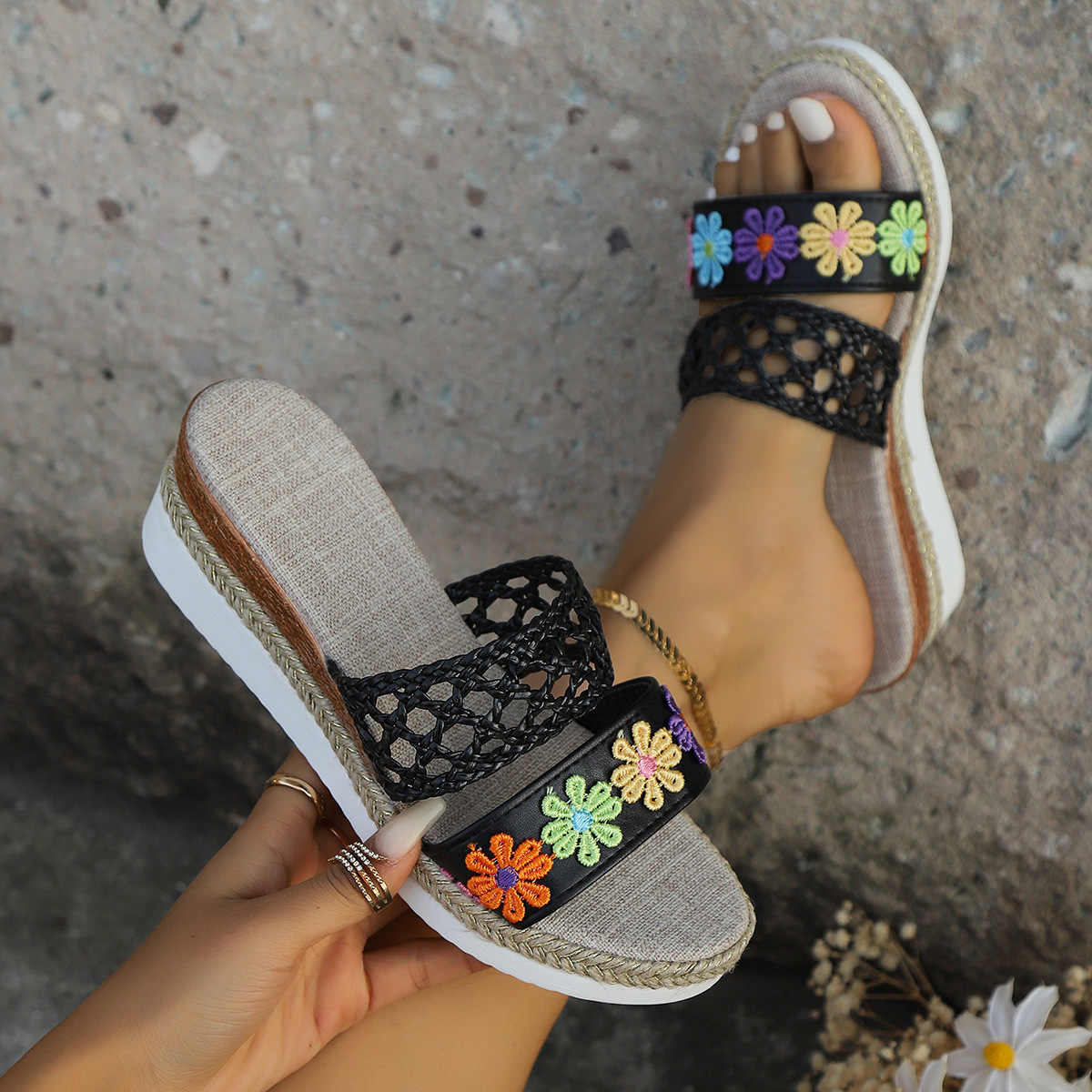 Women's Leopard Print Wedge Heel Slippers