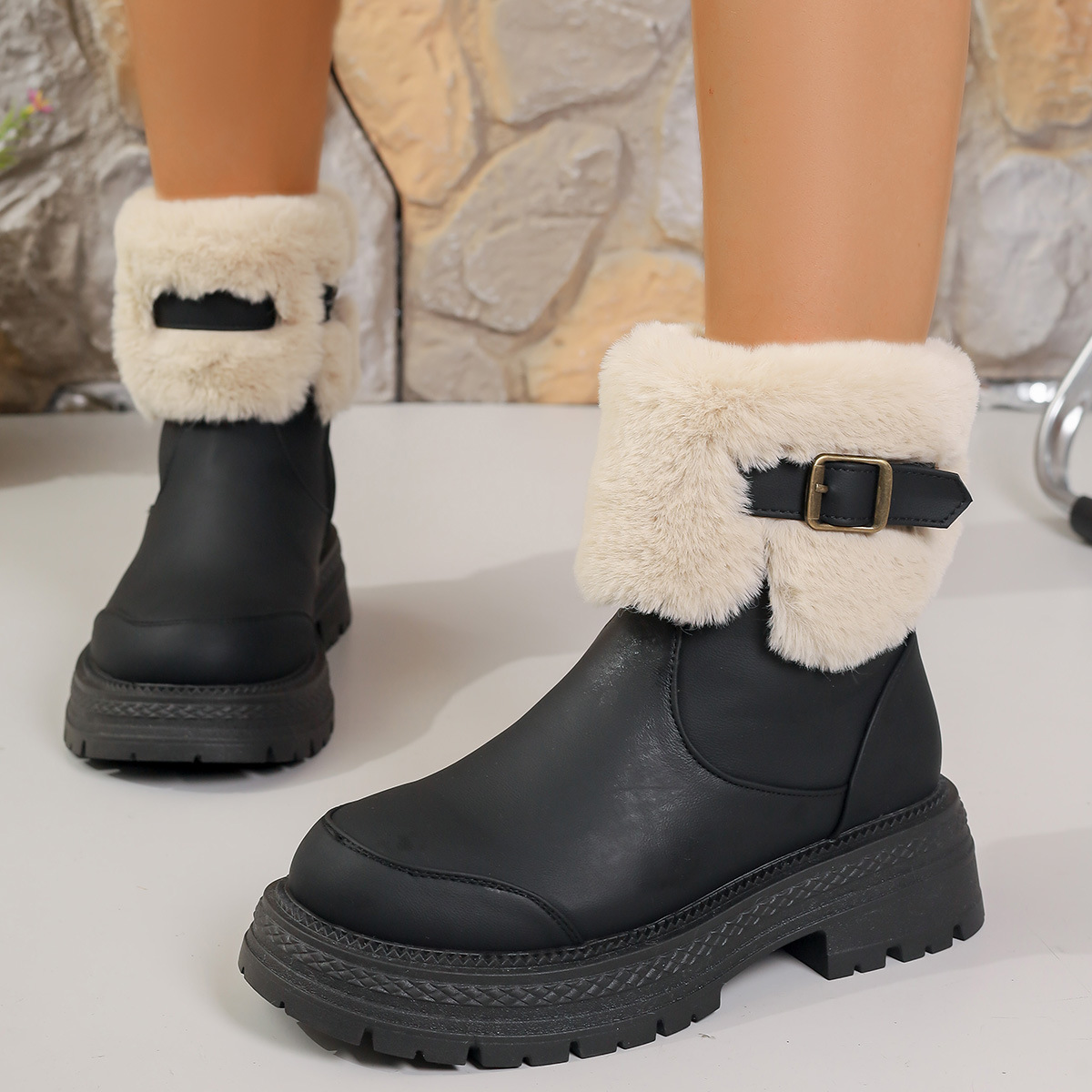 Women'S Winter Fleece-Lined Thick Sole Snow Boots