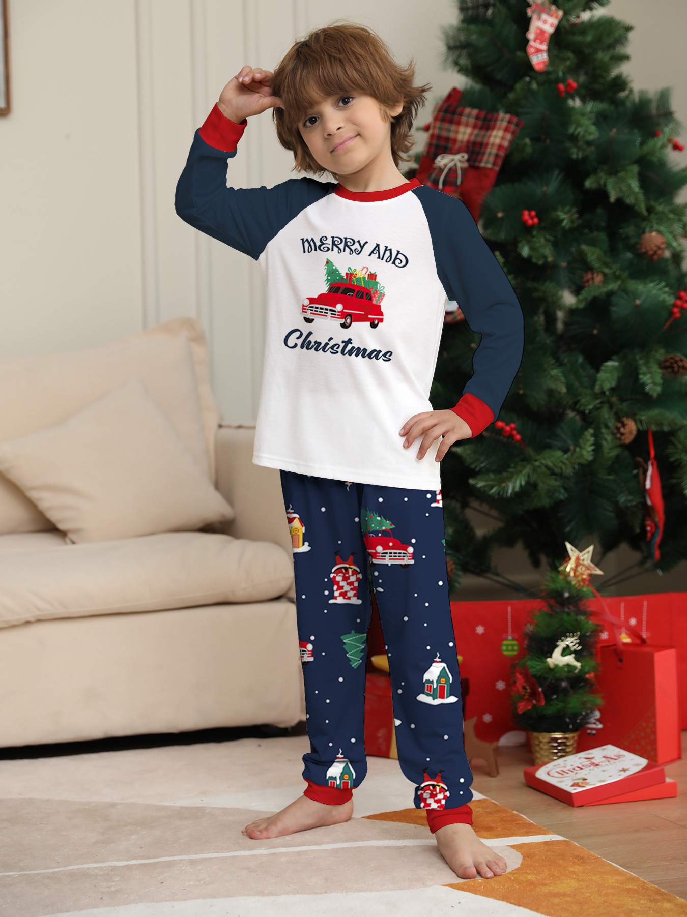 Christmas Car Print Parent-child Home Clothes