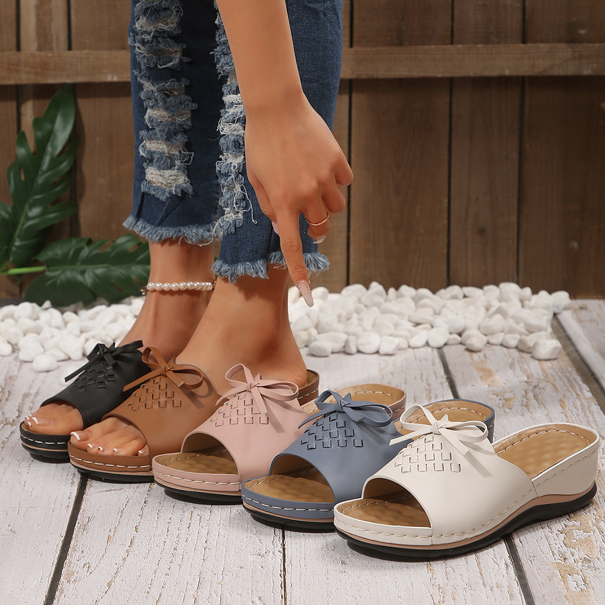 Lace-up Woven Wedge Platform Sandals