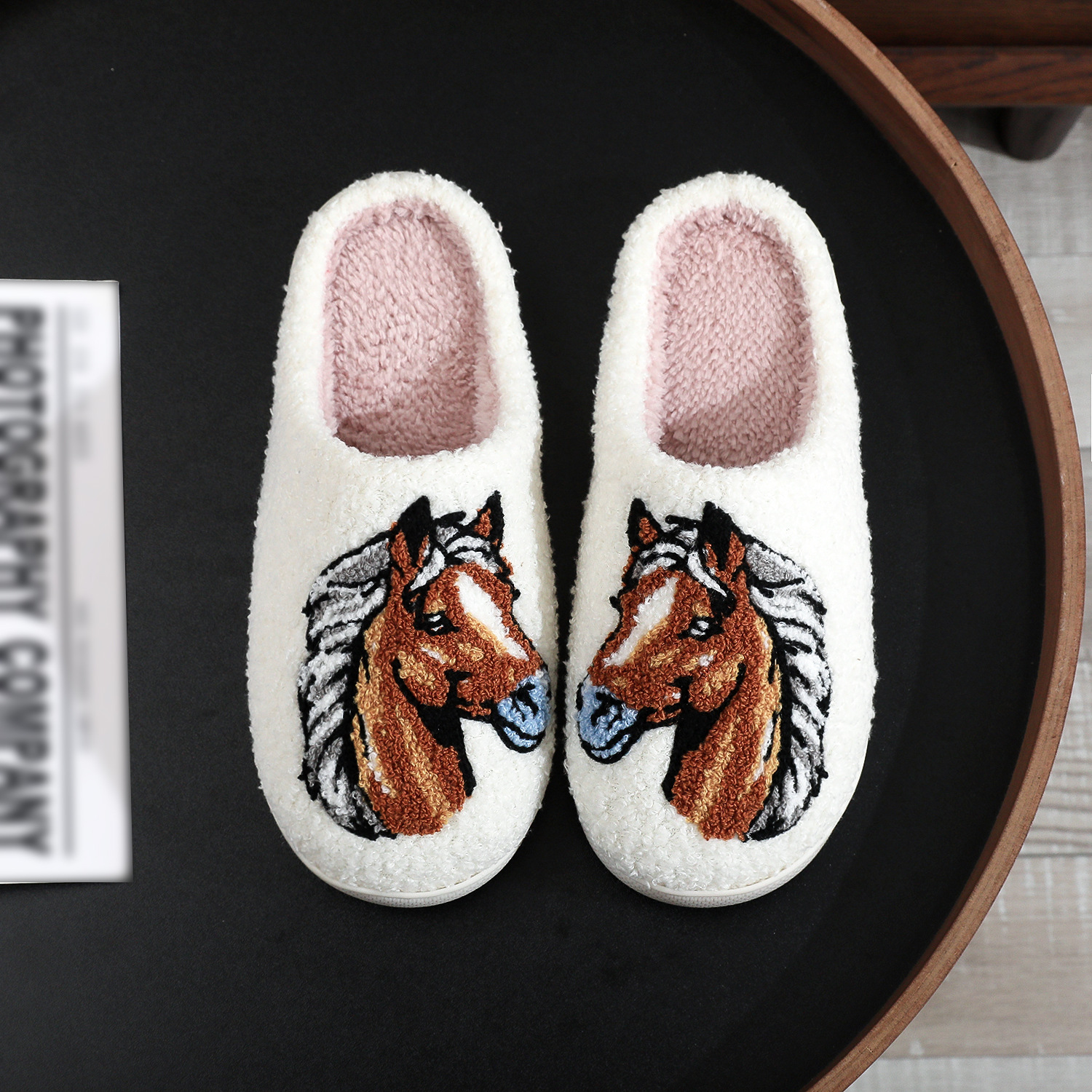 Horse Head Embroidered Couple Cotton Slippers