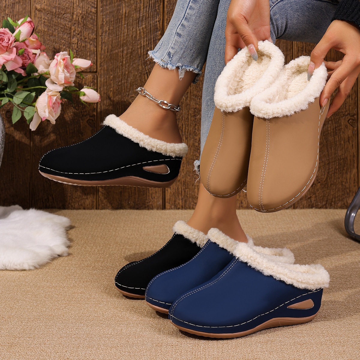 Women's Winter Plush-Lined Mules