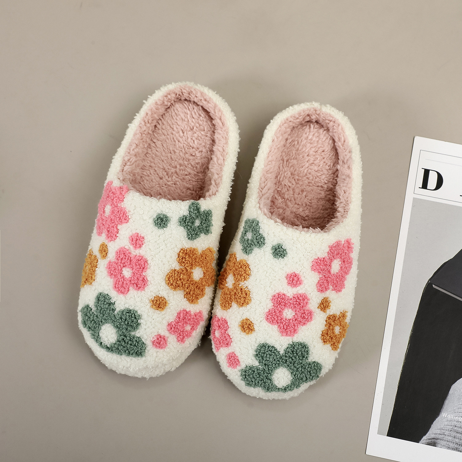 Cute Floral Embroidered Cartoon Cotton Slippers