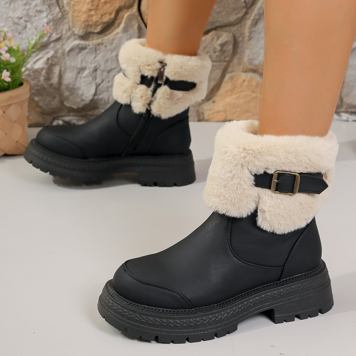 Women'S Winter Fleece-Lined Thick Sole Snow Boots