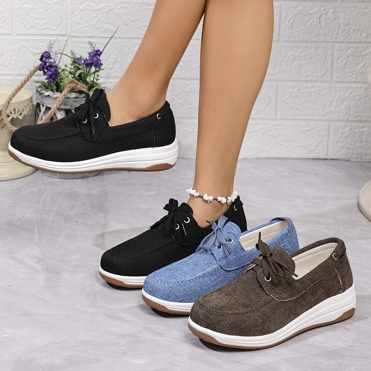Breathable Fabric Thick Sole Slip-on Shoes