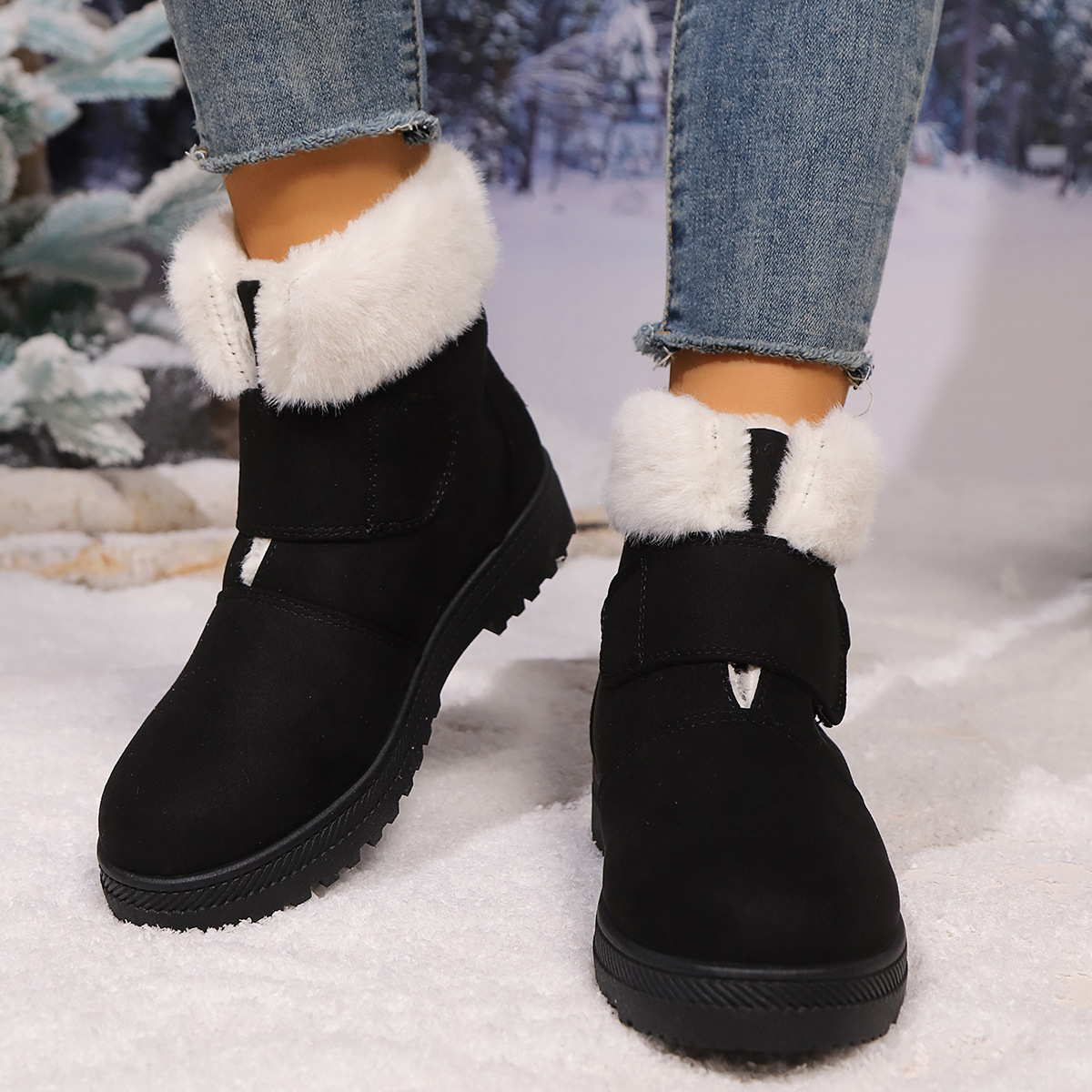 Women's Winter Slip-On Low Heel Non-Slip TPU Sole Snow Boots