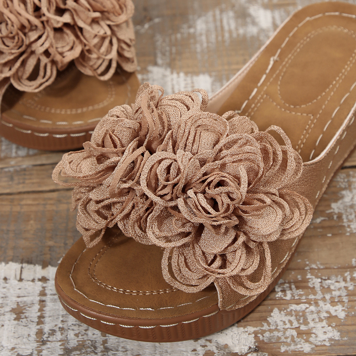 Casual Floral Wedge Open Toe Slippers