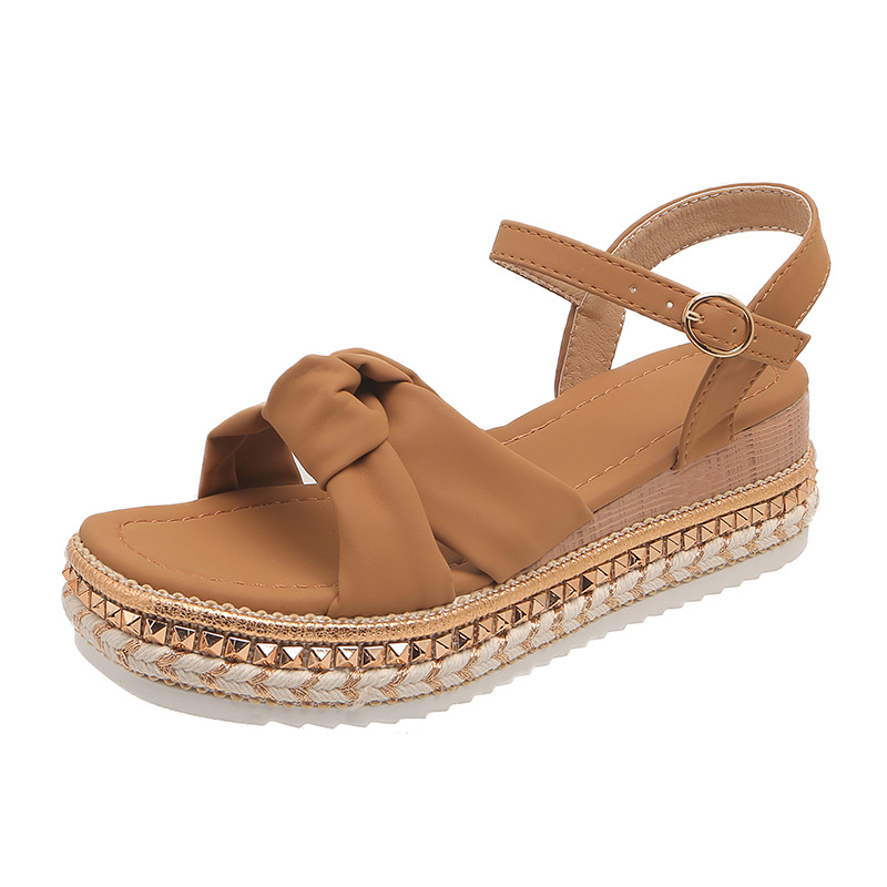 Platform Bow Hemp Rope Thick-soled Wedge Sandals